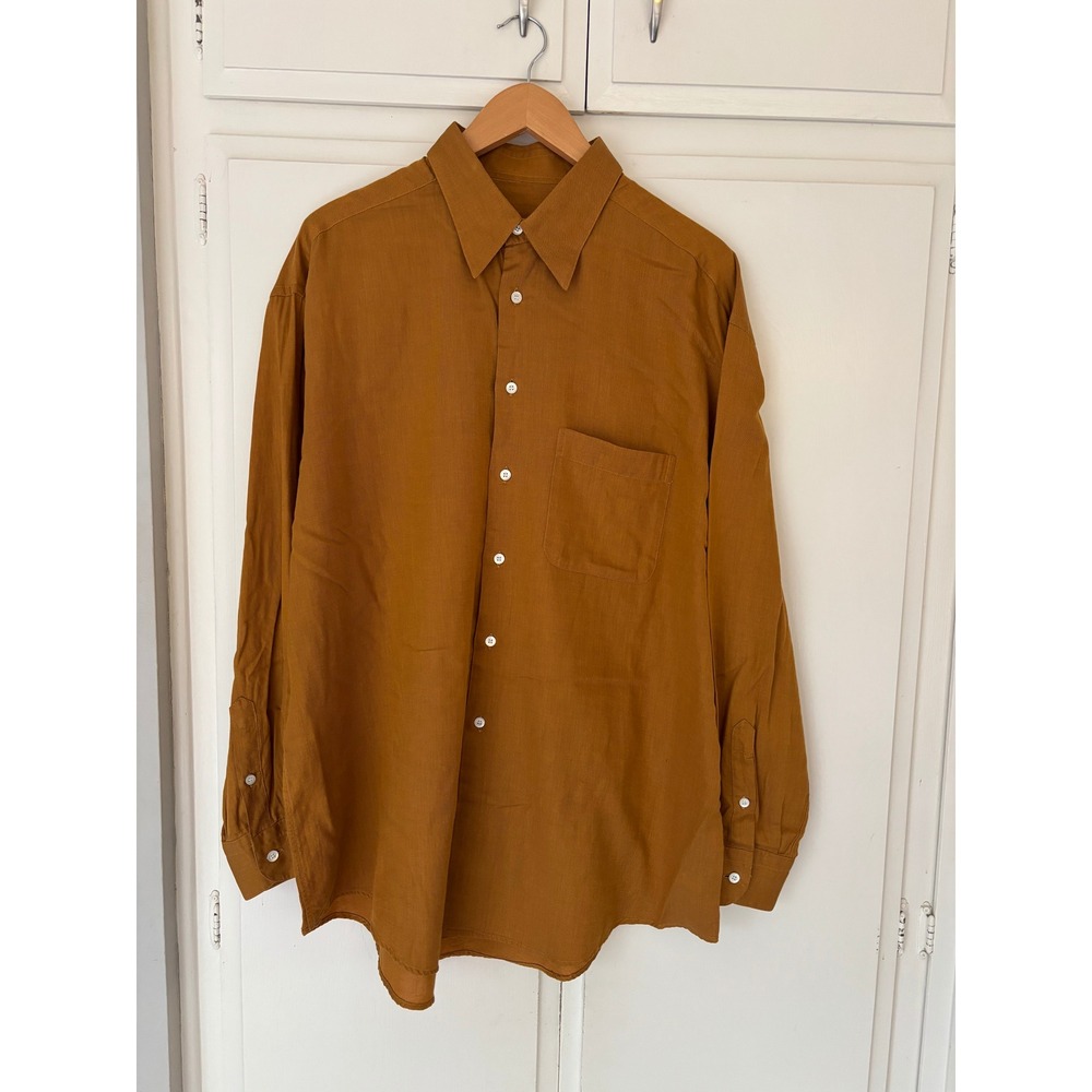 Ermenegildo Zegna Mens Mustard Yellow Twill Button Down Shirt Large 43 17